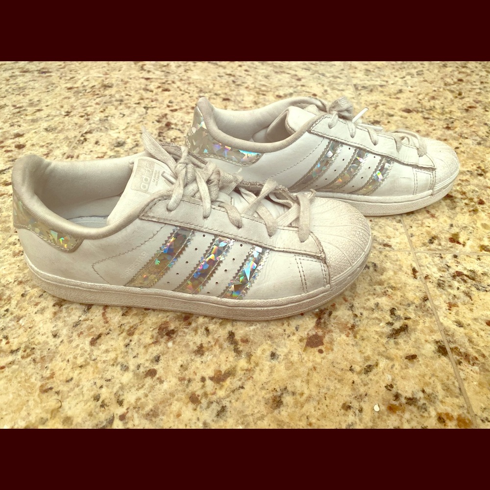 Adidas 3 Stripes Girl White & Silver Sz 1.5